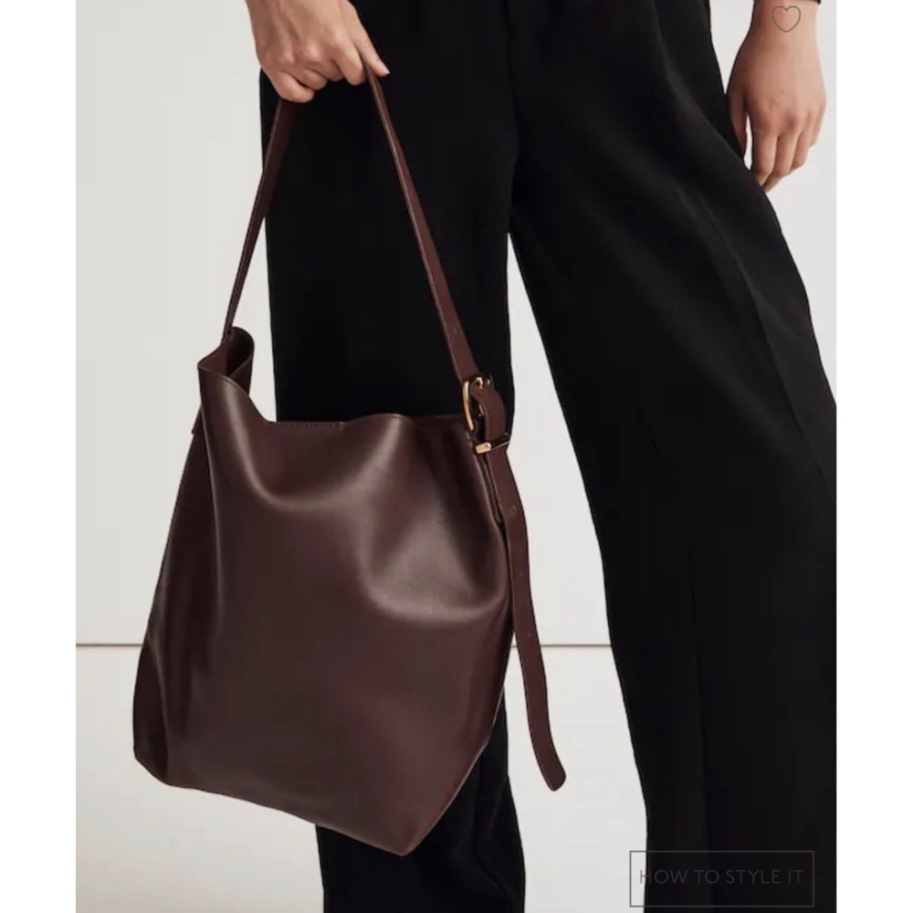 Madewell The Essential Bucket Tote Chocolate Brown Leather Bag Career Boho - Picture 3 of 12